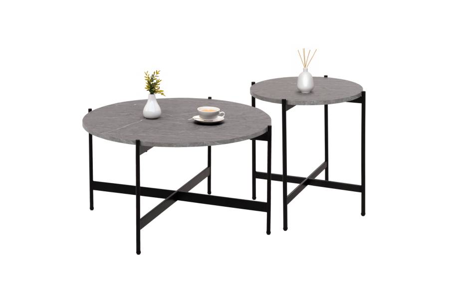ΣΕΤ 2ΤΜΧ ΤΡΑΠΕΖΙΑ ΣΑΛΟΝΙΟΥ RONDA HM21089.01 MDF ΓΚΡΙ ΜΑΡΜΑΡΟ Φ80εκ & Φ50εκ