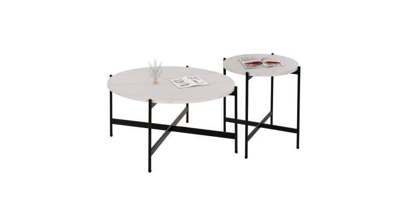ΣΕΤ 2ΤΜΧ ΤΡΑΠΕΖΙΑ ΣΑΛΟΝΙΟΥ RONDA HM21089.04 MDF ΛΕΥΚΟ ΜΑΡΜΑΡΟ Φ80εκ & Φ50εκ