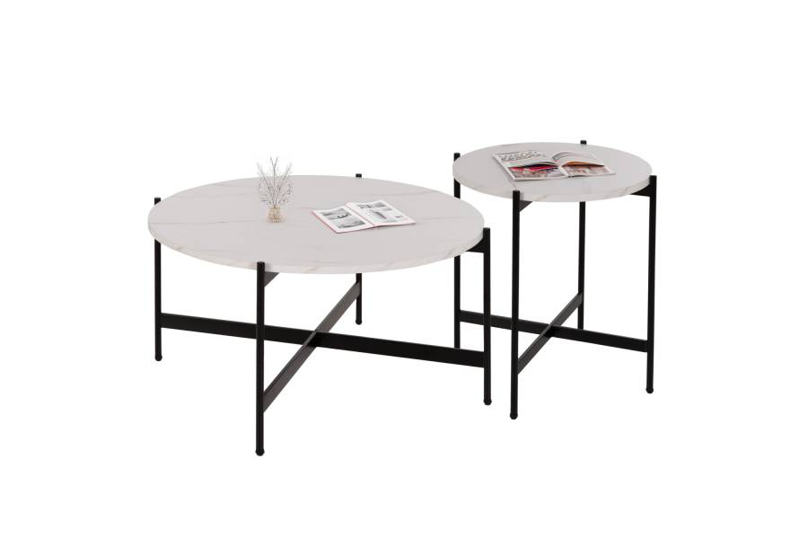 ΣΕΤ 2ΤΜΧ ΤΡΑΠΕΖΙΑ ΣΑΛΟΝΙΟΥ RONDA HM21089.04 MDF ΛΕΥΚΟ ΜΑΡΜΑΡΟ Φ80εκ & Φ50εκ