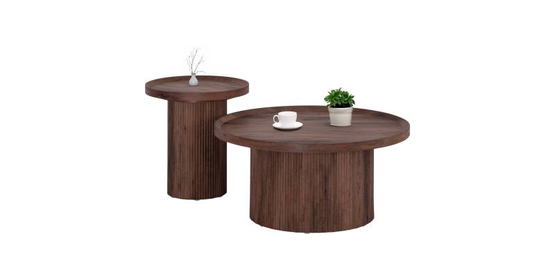ΣΕΤ 2ΤΜΧ ΤΡΑΠΕΖΙΑ ΣΑΛΟΝΙΟΥ MARGON HM21084 MDF ΣΚΟΥΡΟ ΚΑΦΕ Φ80εκ & Φ45εκ