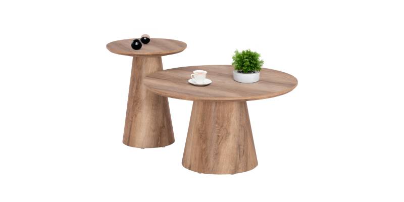 ΣΕΤ 2ΤΜΧ ΤΡΑΠΕΖΙΑ ΣΑΛΟΝΙΟΥ KARAN HM21085 MDF ΦΥΣΙΚΟ ΞΥΛΟΥ Φ80εκ & Φ45εκ