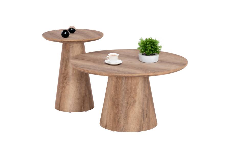ΣΕΤ 2ΤΜΧ ΤΡΑΠΕΖΙΑ ΣΑΛΟΝΙΟΥ KARAN HM21085 MDF ΦΥΣΙΚΟ ΞΥΛΟΥ Φ80εκ & Φ45εκ