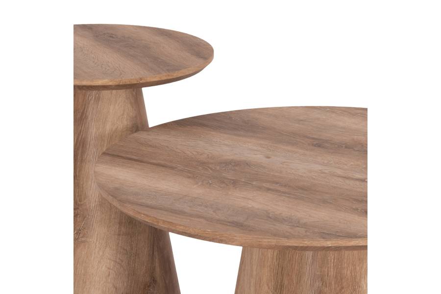 ΣΕΤ 2ΤΜΧ ΤΡΑΠΕΖΙΑ ΣΑΛΟΝΙΟΥ KARAN HM21085 MDF ΦΥΣΙΚΟ ΞΥΛΟΥ Φ80εκ & Φ45εκ