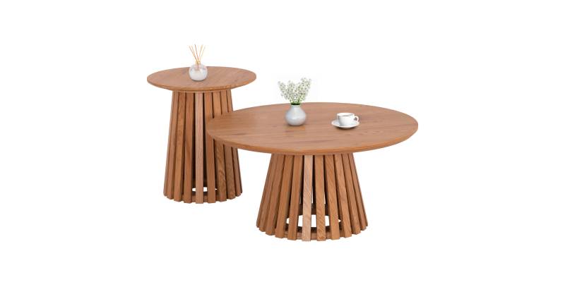 ΣΕΤ 2ΤΜΧ ΤΡΑΠΕΖΙΑ ΣΑΛΟΝΙΟΥ TALBERT HM21083 MDF ΦΥΣΙΚΟ ΞΥΛΟΥ Φ80εκ & Φ45εκ