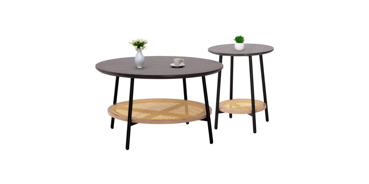 ΣΕΤ 2ΤΜΧ ΤΡΑΠΕΖΙΑ ΣΑΛΟΝΙΟΥ SEWELL HM21087 MDF-ΜΕΤΑΛΛΟ-ΣΥΝΘΕΤΙΚΟ RATTAN Φ80εκ & Φ45εκ