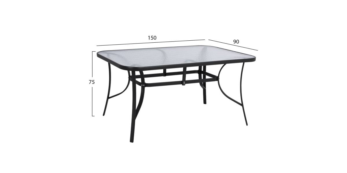 ΤΡΑΠΕΖΙ BRUNO 150X90Χ72Υεκ. ΜΕΤΑΛΛΙΚΟ ΜΑΥΡΟ ΜΕ ΓΥΑΛΙΝΗ ΕΠΙΦΑΝΕΙΑ HM5145.03