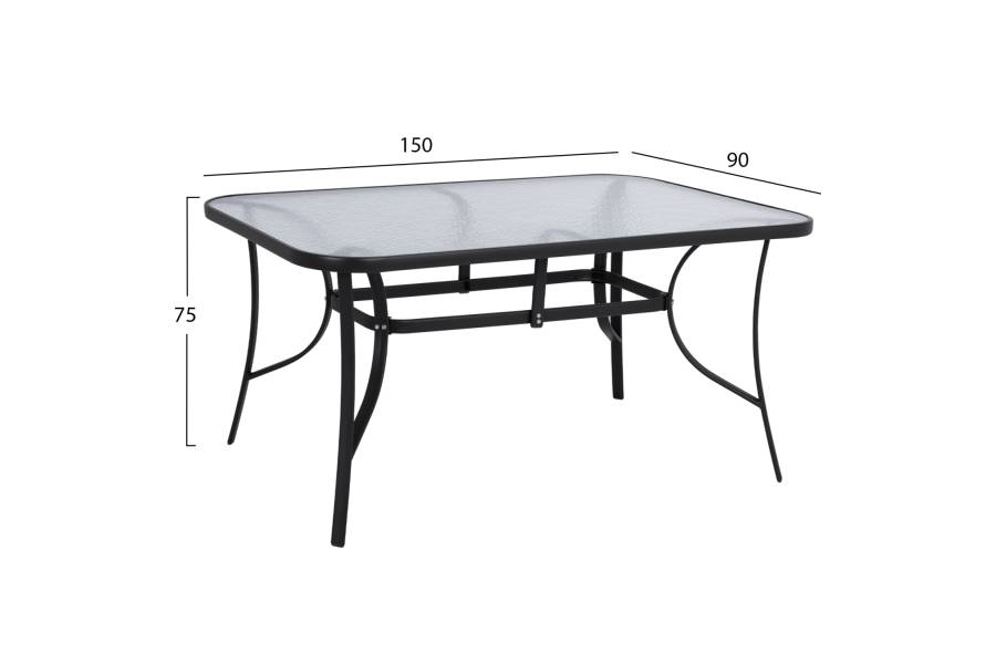 ΤΡΑΠΕΖΙ BRUNO 150X90Χ72Υεκ. ΜΕΤΑΛΛΙΚΟ ΜΑΥΡΟ ΜΕ ΓΥΑΛΙΝΗ ΕΠΙΦΑΝΕΙΑ HM5145.03