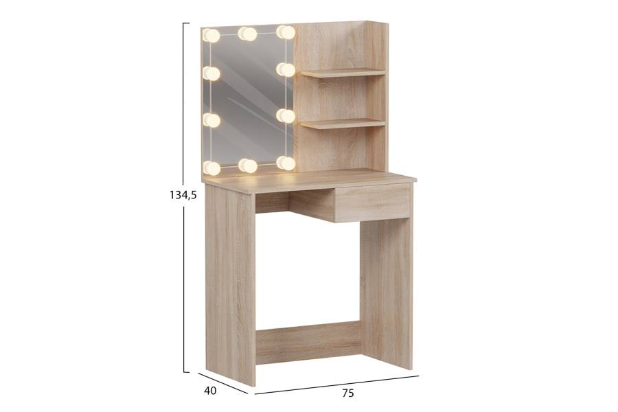 ΤΟΥΑΛΕΤΑ ΜΕ ΦΩΤΙΣΜΟ LED & ΡΑΦΙΑ LAURYN HM2501.01 ΜΕΛΑΜΙΝΗ ΣΕ SONAMA 75x40x134.5Υεκ