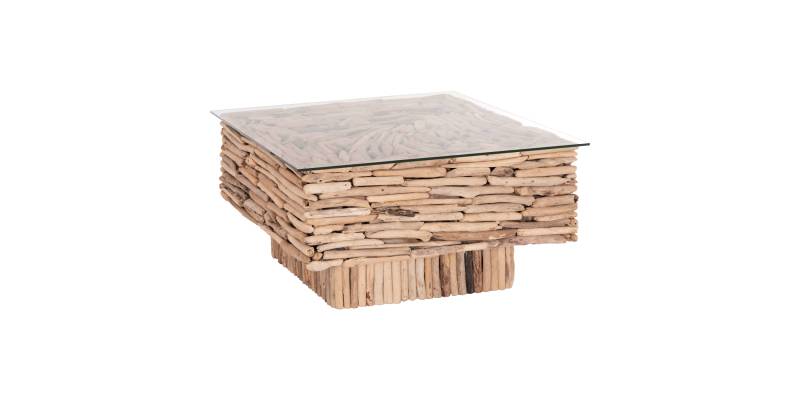 ΤΡΑΠΕΖΙ ΣΑΛΟΝΙΟΥ ΤΕΤΡΑΓΩΝΟ SPARROW HM9960 DRIFTWOOD--ΓΥΑΛΙ 95x95x51,5Υεκ.
