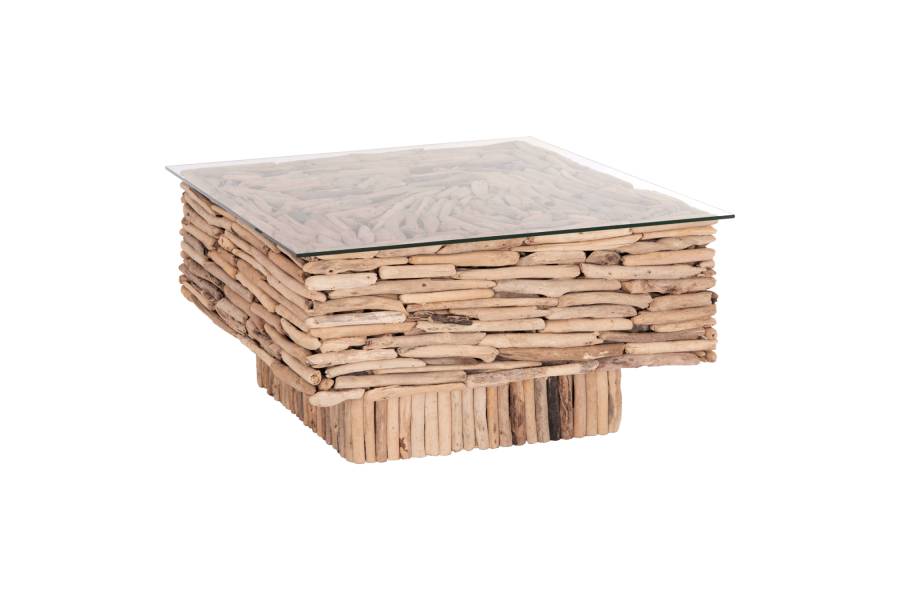 ΤΡΑΠΕΖΙ ΣΑΛΟΝΙΟΥ ΤΕΤΡΑΓΩΝΟ SPARROW HM9960 DRIFTWOOD--ΓΥΑΛΙ 95x95x51,5Υεκ.