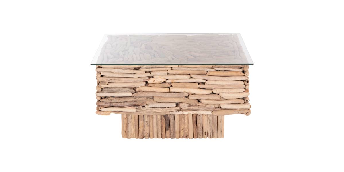 ΤΡΑΠΕΖΙ ΣΑΛΟΝΙΟΥ ΤΕΤΡΑΓΩΝΟ SPARROW HM9960 DRIFTWOOD--ΓΥΑΛΙ 95x95x51,5Υεκ.