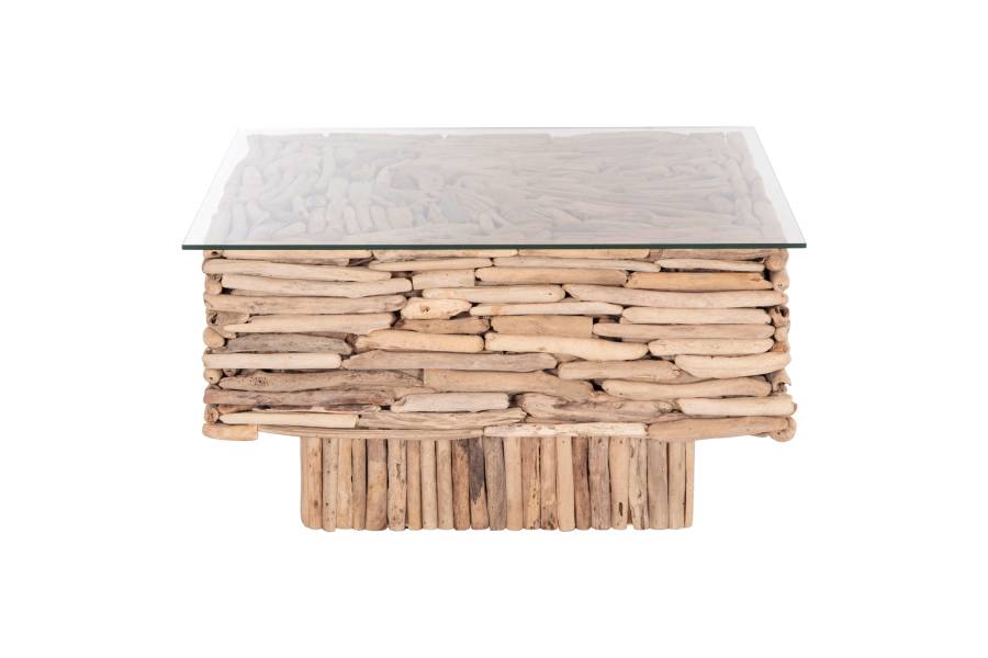 ΤΡΑΠΕΖΙ ΣΑΛΟΝΙΟΥ ΤΕΤΡΑΓΩΝΟ SPARROW HM9960 DRIFTWOOD--ΓΥΑΛΙ 95x95x51,5Υεκ.