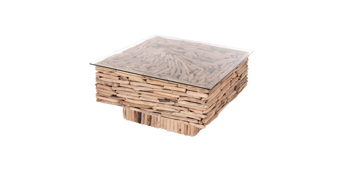 ΤΡΑΠΕΖΙ ΣΑΛΟΝΙΟΥ ΤΕΤΡΑΓΩΝΟ SPARROW HM9960 DRIFTWOOD--ΓΥΑΛΙ 95x95x51,5Υεκ.