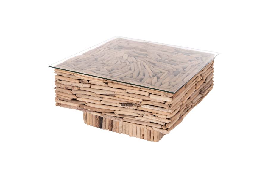 ΤΡΑΠΕΖΙ ΣΑΛΟΝΙΟΥ ΤΕΤΡΑΓΩΝΟ SPARROW HM9960 DRIFTWOOD--ΓΥΑΛΙ 95x95x51,5Υεκ.