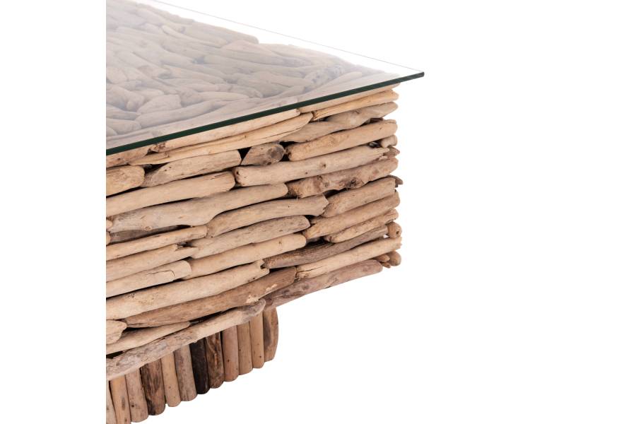ΤΡΑΠΕΖΙ ΣΑΛΟΝΙΟΥ ΤΕΤΡΑΓΩΝΟ SPARROW HM9960 DRIFTWOOD--ΓΥΑΛΙ 95x95x51,5Υεκ.