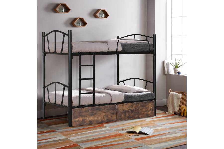 ΚΟΥΚΕΤΑ FLOOR HM21122 ΜΕΤΑΛΛΙΚΗ ΜΑΥΡΗ ΜΕ 2 ΕΠΙΔΑΠΕΔΙΑ ΣΥΡΤΑΡΙΑ ΚΑΦΕ 200x91,5x177,5Yεκ.