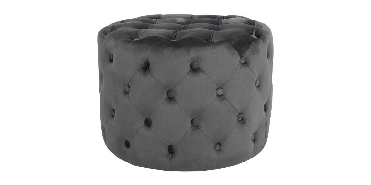 ΣΚΑΜΠΟ KASSIE ΓΚΡΙ ΒΕΛΟΥΔΟ ΤΥΠΟΥ CHESTERFIELD HM8406.01 Φ60x43Υ εκ.