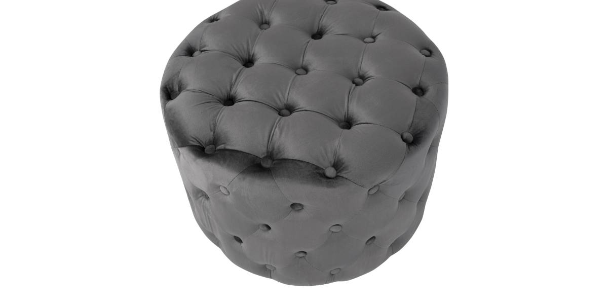 ΣΚΑΜΠΟ KASSIE ΓΚΡΙ ΒΕΛΟΥΔΟ ΤΥΠΟΥ CHESTERFIELD HM8406.01 Φ60x43Υ εκ.
