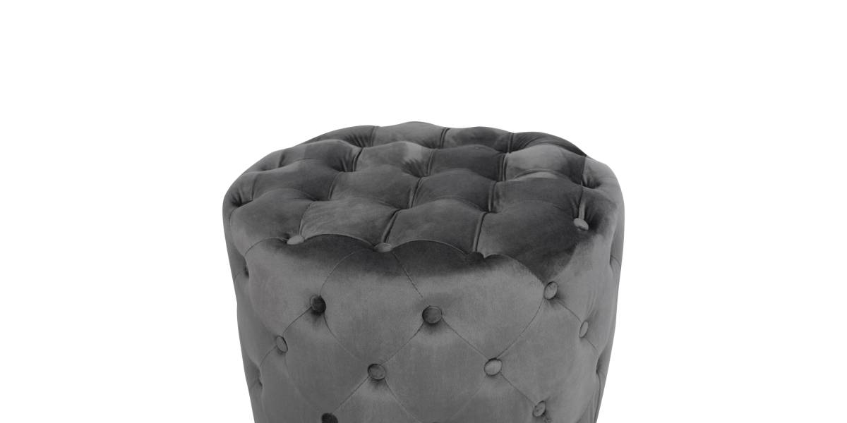 ΣΚΑΜΠΟ KASSIE ΓΚΡΙ ΒΕΛΟΥΔΟ ΤΥΠΟΥ CHESTERFIELD HM8406.01 Φ60x43Υ εκ.