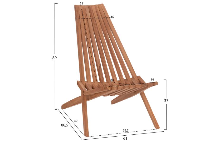 ΠΟΛΥΘΡΟΝΑ LOUNGE ΠΤΥΣΣΟΜΕΝΗ SHIGAO HM18112 ΞΥΛΟ TEAK--ΦΥΣΙΚΟ 61x88.5x89Υεκ.