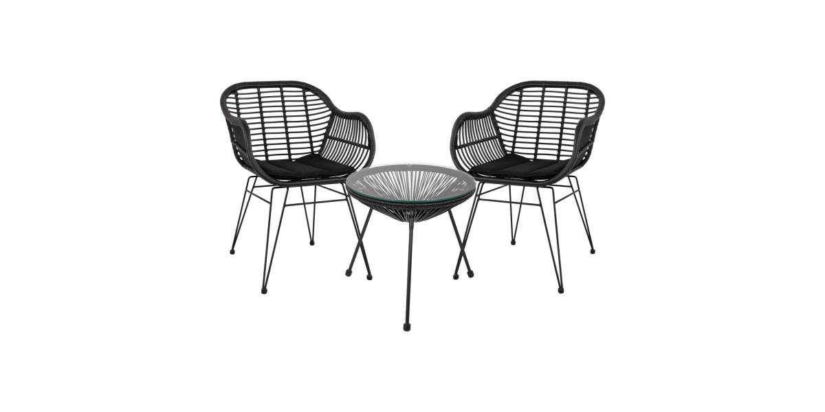 ΣΕΤ ΤΡΑΠΕΖΑΡΙΑΣ 3ΤΜΧ HM11871 ΜΕΤΑΛΛΟ & RATTAN ΣΕ ΜΑΥΡΟ ΧΡΩΜΑ