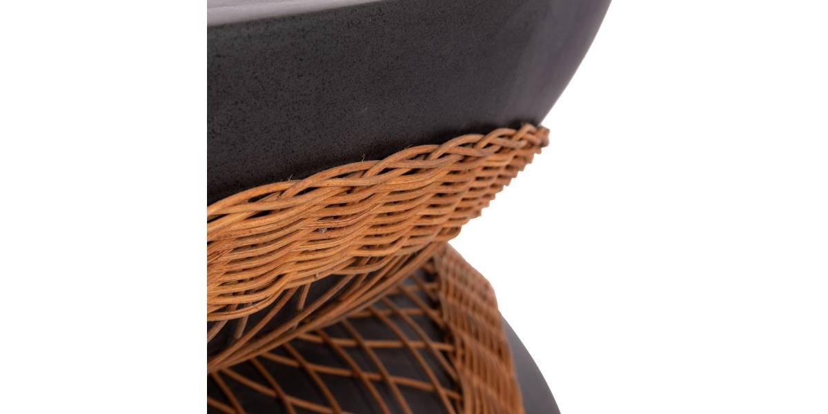 ΤΡΑΠΕΖΙ ΣΑΛΟΝΙΟΥ ΣΤΡΟΓΓΥΛΟ ANNA HM18157.01 FIBER CEMENT ΣΕ ΜΑΥΡΟ-ΦΥΣΙΚΟ RATTAN--Φ92x44.5Υεκ.