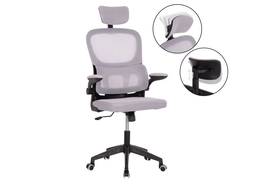 ΚΑΡΕΚΛΑ ΓΡΑΦΕΙΟΥ BASTON HM18236.02 ΓΚΡΙ MESH & ΜΑΥΡΟ PP ΣΚΕΛΕΤΟΣ 64x60x127Υεκ.