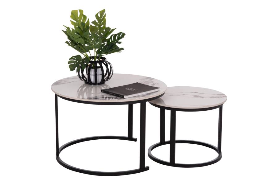 ΤΡΑΠΕΖΙ ΣΑΛΟΝΙΟΥ 2ΤΜΧ TALOS HM18140.03 ΛΕΥΚΟ ΜΕ ΚΑΦΕ ΝΕΡΑ ΚΕΡΑΜΙΚΟ TOP Φ70+Φ50