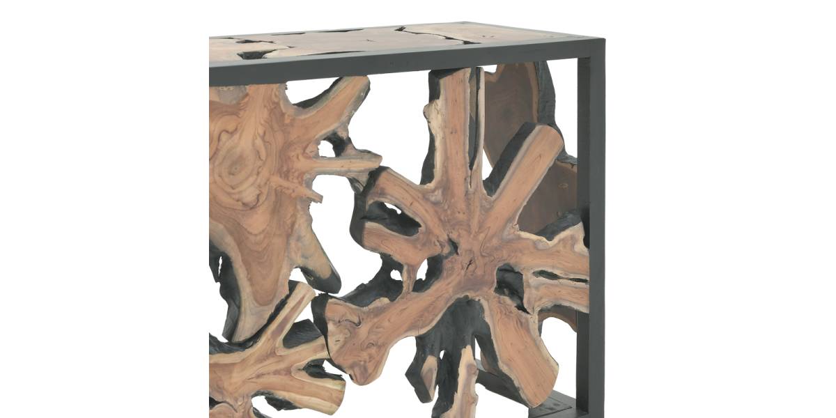 Κονσόλα Donis Inart φυσικό-μαύρο μασίφ ξύλο teak 120x40x75εκ