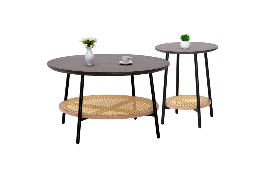 ΣΕΤ 2ΤΜΧ ΤΡΑΠΕΖΙΑ ΣΑΛΟΝΙΟΥ SEWELL HM21087 MDF-ΜΕΤΑΛΛΟ-ΣΥΝΘΕΤΙΚΟ RATTAN Φ80εκ & Φ45εκ