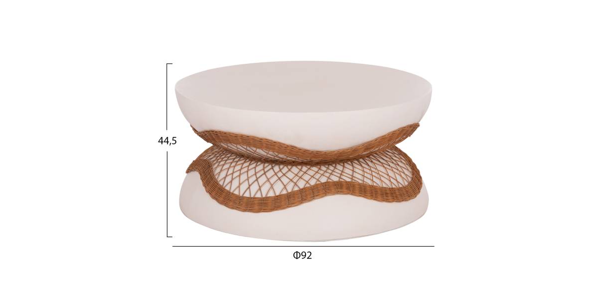 ΤΡΑΠΕΖΙ ΣΑΛΟΝΙΟΥ ANNA HM18157.02 FIBER CEMENT ΛΕΥΚΟ-ΦΥΣΙΚΟ RATTAN--Φ92x44.5Υεκ