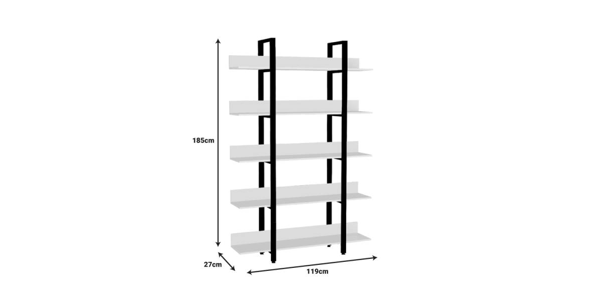 Βιβλιοθήκη Almond pakoworld λευκό-μαύρο 119x27x185εκ