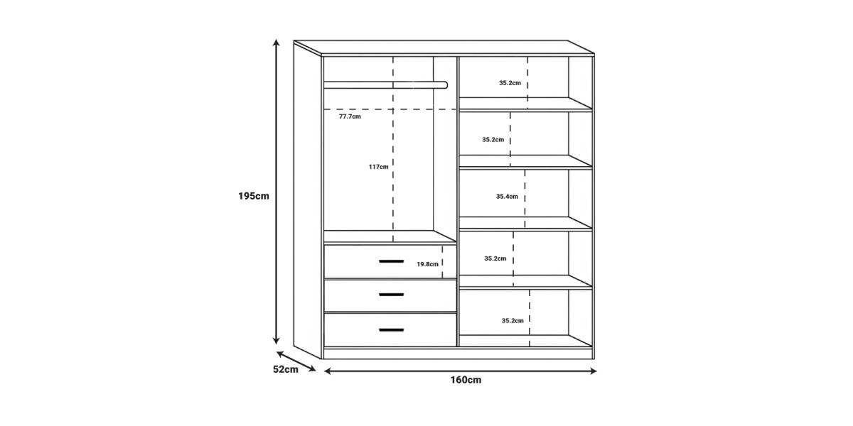 Ντουλάπα Sonlen pakoworld σε καρυδί-ανθρακί απόχρωση 160x52x195εκ