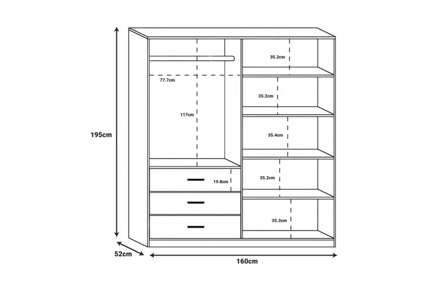 Ντουλάπα Sonlen pakoworld σε καρυδί-ανθρακί απόχρωση 160x52x195εκ