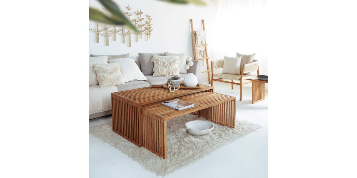 ΣΕΤ ΤΡΑΠΕΖΙΑ ΣΑΛΟΝΙΟΥ NYA HM9548 ΞΥΛΟ ΤΕΑΚ ΣΕ ΦΥΣΙΚΟ ΧΡΩΜΑ 116x60x46,5Υ εκ.