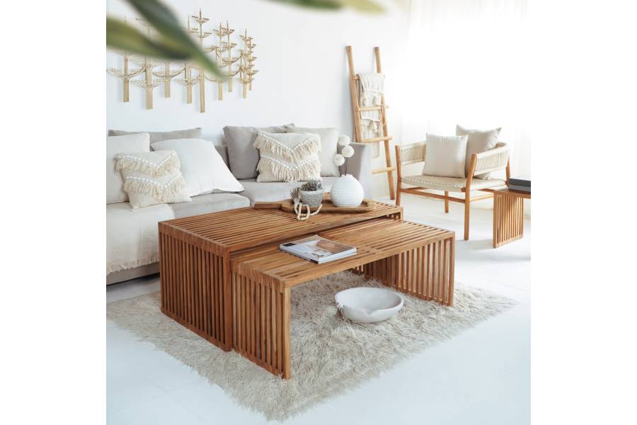 ΣΕΤ ΤΡΑΠΕΖΙΑ ΣΑΛΟΝΙΟΥ NYA HM9548 ΞΥΛΟ ΤΕΑΚ ΣΕ ΦΥΣΙΚΟ ΧΡΩΜΑ 116x60x46,5Υ εκ.