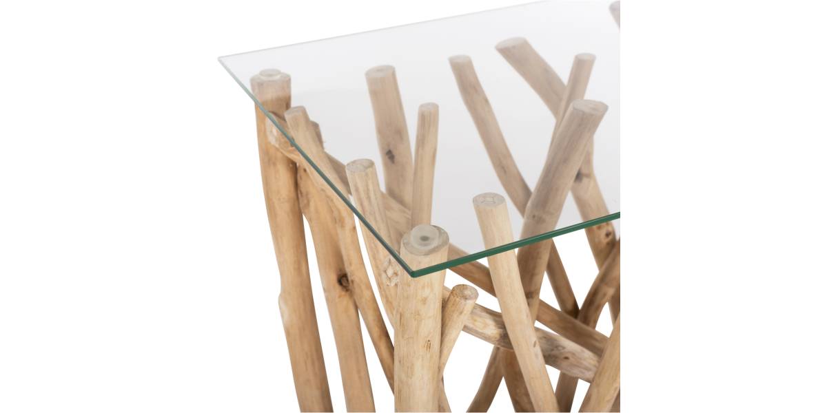 ΚΟΝΣΟΛΑ ΣΕ ΡΟΥΣΤΙΚ ΣΤΥΛ ΜΑΣΙΦ ΞΥΛΟ ΤEAK & ΓΥΑΛΙ ΦΥΣΙΚΟ 120X35X75Yεκ.HM9373