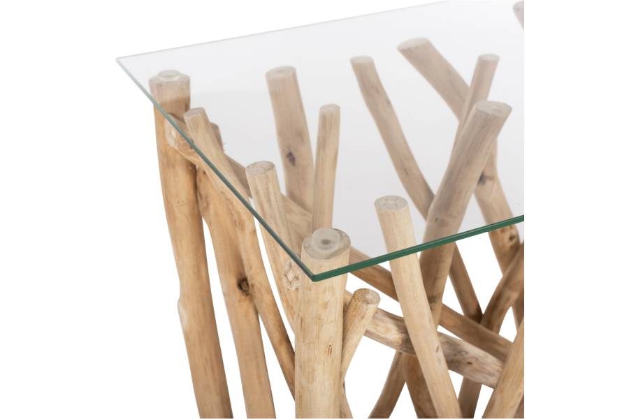 ΚΟΝΣΟΛΑ ΣΕ ΡΟΥΣΤΙΚ ΣΤΥΛ ΜΑΣΙΦ ΞΥΛΟ ΤEAK & ΓΥΑΛΙ ΦΥΣΙΚΟ 120X35X75Yεκ.HM9373