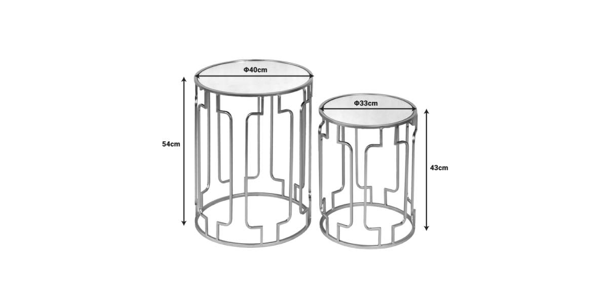 Βοηθητικά τραπεζάκια σετ 2τεμ Sieni Inart χρυσό μέταλλο-γυαλί καθρέπτη