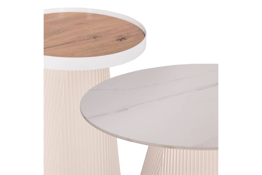 ΣΕΤ 2ΤΜΧ ΤΡΑΠΕΖΙΑ ΣΑΛΟΝΙΟΥ DUNCAN HM21082 MDF ΚΡΕΜ ΚΑΙ ΚΕΡΑΜΙΚΟ TOP Φ80εκ & Φ45εκ