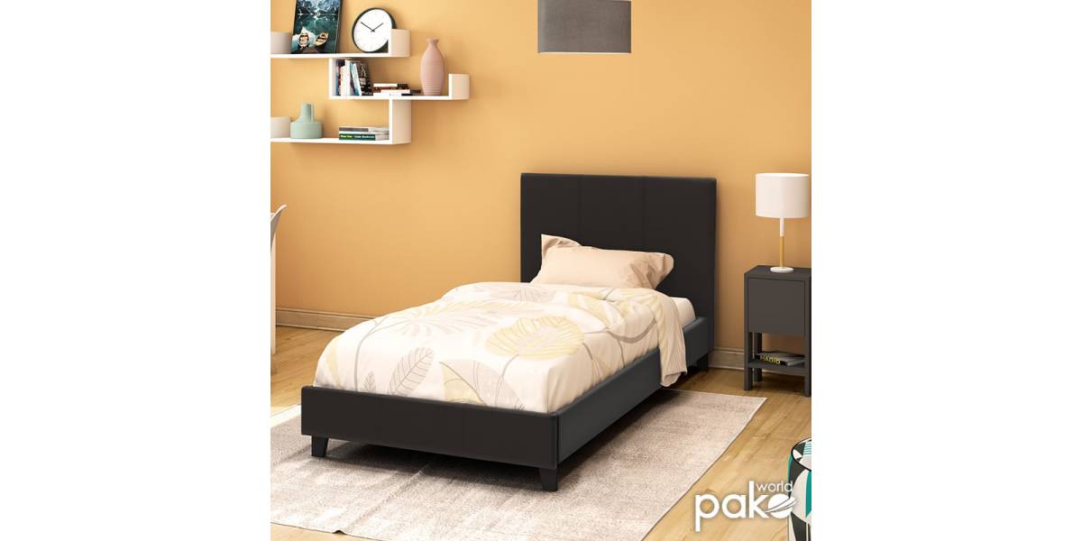Κρεβάτι Nevil pakoworld 100x200 PU χρώμα μαύρο ματ