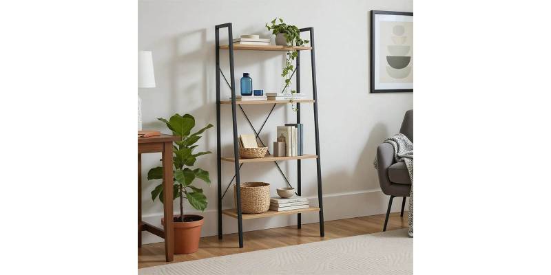 Βιβλιοθήκη- Ραφιέρα Ramon pakoworld φυσικό-μαύρο 60x23x145,5εκ