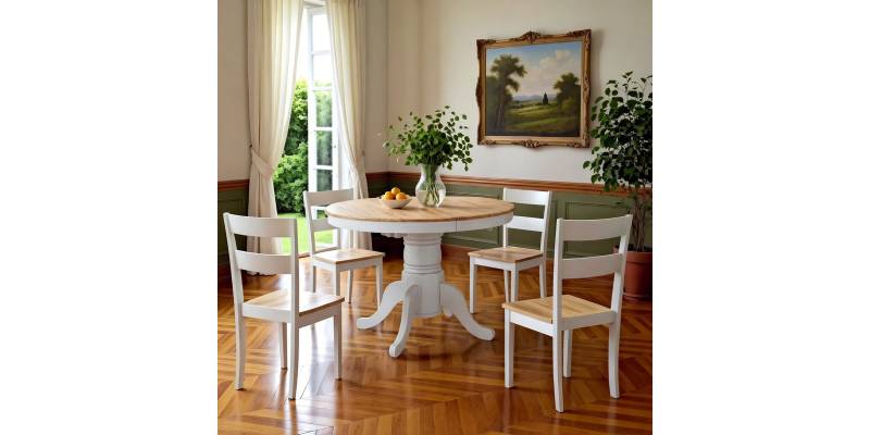 Tραπεζαρία Lars-York pakoworld σετ 5τμχ επεκτεινόμενη ξύλο λευκό-φυσικό Φ100(+38)x100x75εκ