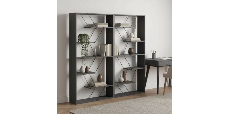 Βιβλιοθήκη Tars pakoworld ανθρακί-μαύρο 168x24x157εκ