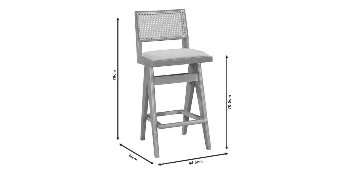 Σκαμπό bar Winslow pakoworld ξύλο rubberwood ανοικτό καρυδί-pvc rattan φυσικό-ύφασμα γκρι 44.5x46x98εκ