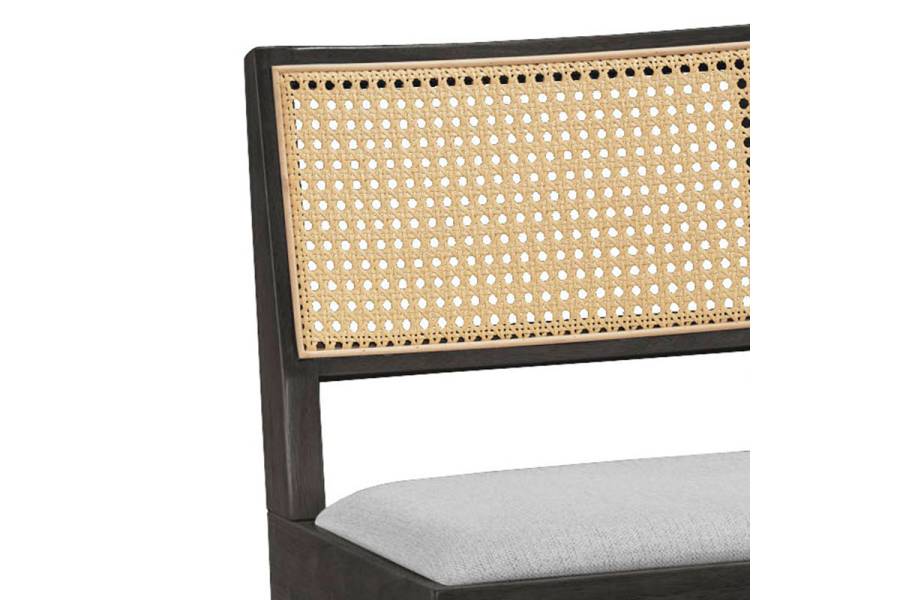 Σκαμπό bar Winslow pakoworld ξύλο rubberwood μαύρο-pvc rattan φυσικό-ύφασμα γκρι 44.5x46x98εκ