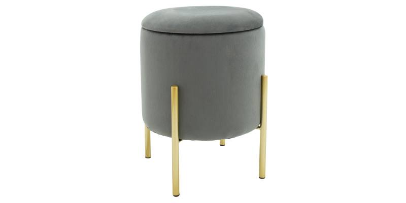 Σκαμπό Creativity pakoworld βελούδο γκρι-χρυσό Φ35x42εκ