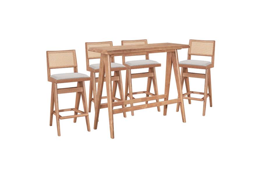 Τραπεζαρία μπαρ Winslow pakoworld σετ 5τεμ ξύλο rubberwood ανοιχτό καρυδί 120x45x100εκ