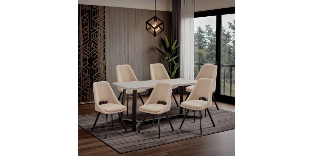 Καρέκλα Initiate pakoworld ύφασμα cream-πόδι μαύρο