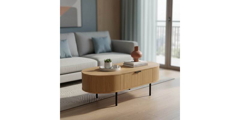 Τραπέζι σαλονιού Scandi pakoworld MDF φυσικό με μεταλλικά πόδια 118x60x44εκ